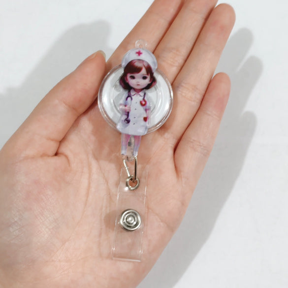 Acrylic Nurse Easy Pull Buckle Retractable Cartoon Keychain