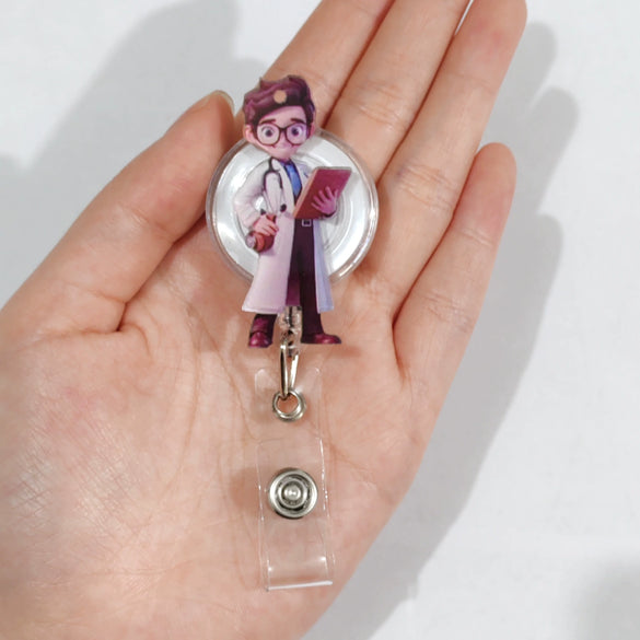Acrylic Nurse Easy Pull Buckle Retractable Cartoon Keychain