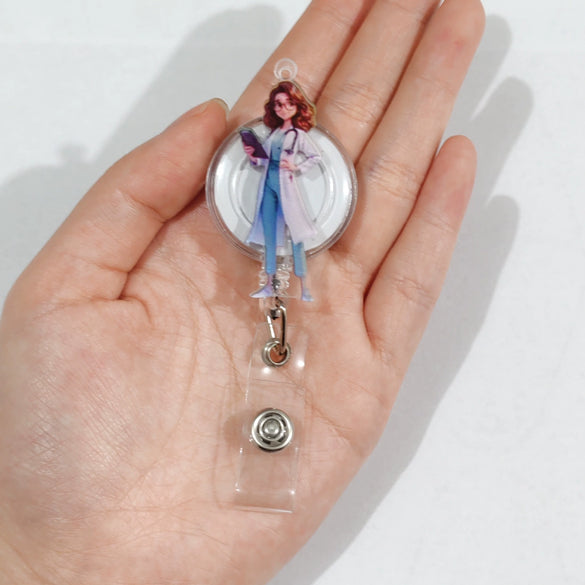 Acrylic Nurse Easy Pull Buckle Retractable Cartoon Keychain