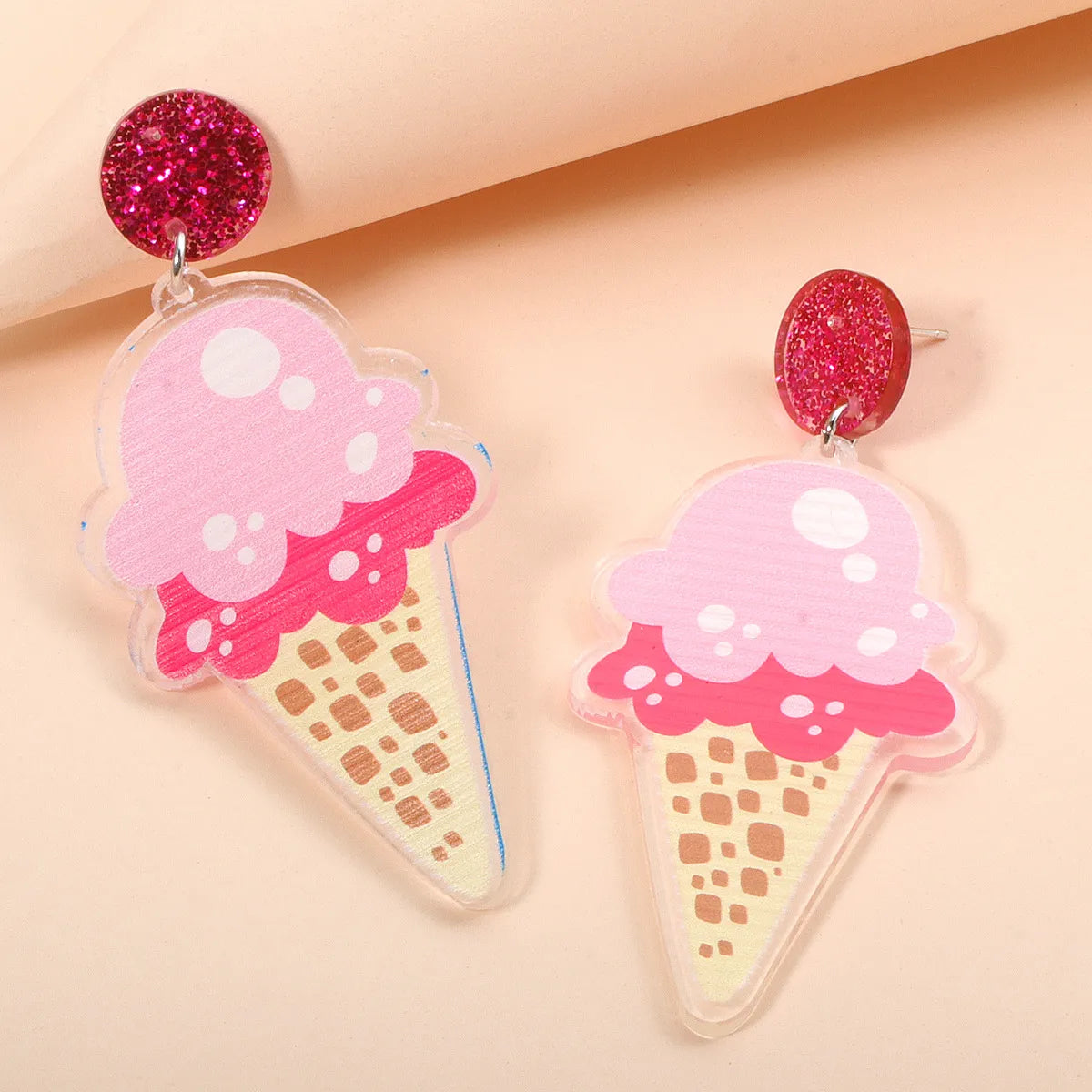 Acrylic Pink Ice Cream Pendant Earrings