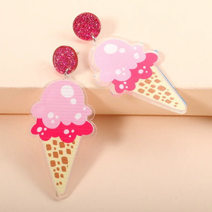 Acrylic Pink Ice Cream Pendant Earrings