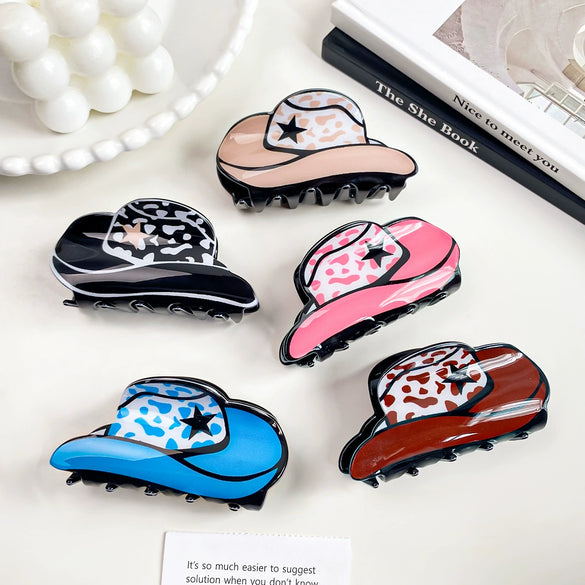 Acrylic Pvc Handmade Leopardprint Cowboy Hat Hairpin Women's Hair Accessories Headwear