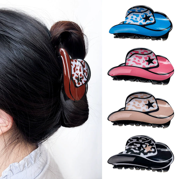 Acrylic Pvc Handmade Leopardprint Cowboy Hat Hairpin Women's Hair Accessories Headwear