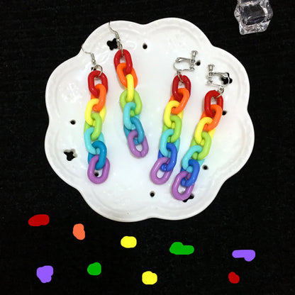 Acrylic Rainbow Contrast Color Chain Acrylic Earrings Wholesale