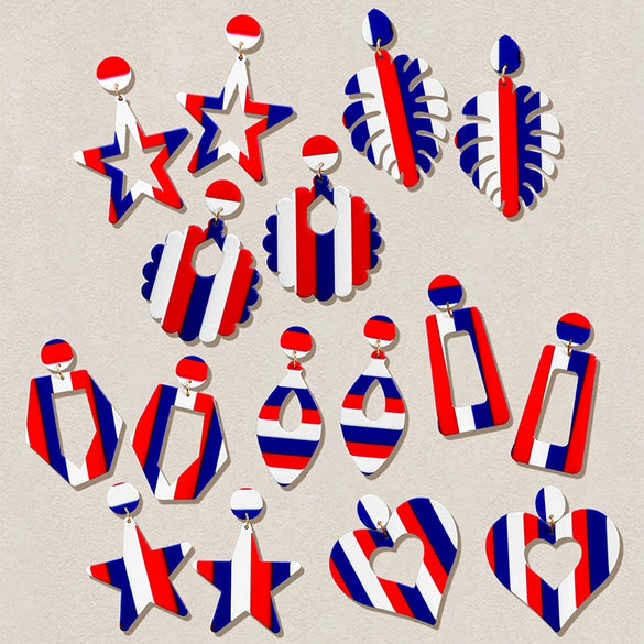 Acrylic Red Blue And White Striped Geometric Earrings Minimalist Versatile Festive Jewelry For Women And Men