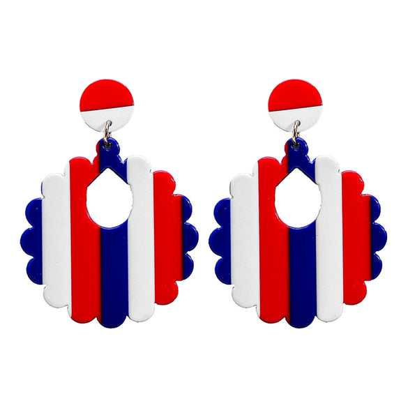 Acrylic Red Blue And White Striped Geometric Earrings Minimalist Versatile Festive Jewelry For Women And Men