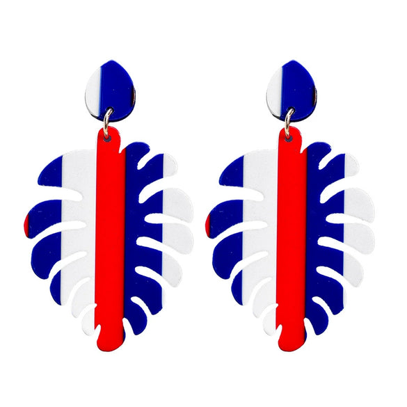 Acrylic Red Blue And White Striped Geometric Earrings Minimalist Versatile Festive Jewelry For Women And Men