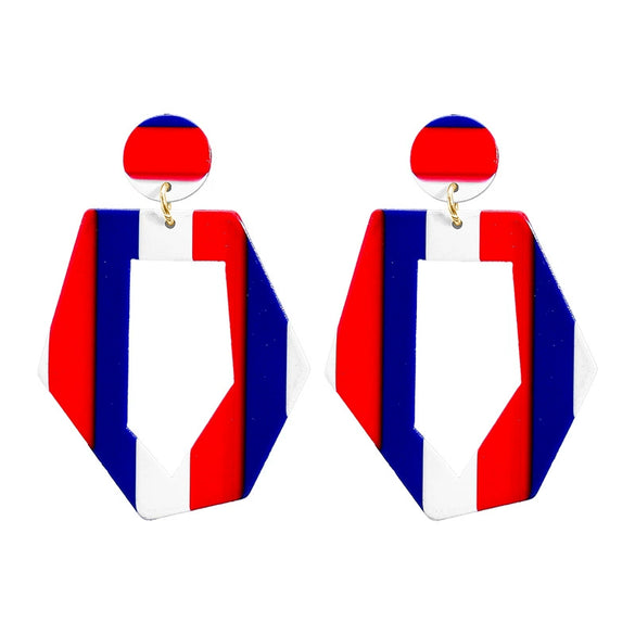 Acrylic Red Blue And White Striped Geometric Earrings Minimalist Versatile Festive Jewelry For Women And Men