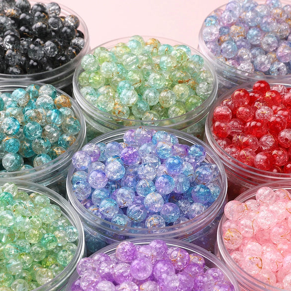 Acrylic Round Beads Handmade Diy Beaded Bracelet Material Accessories With Cracked Twocolor Design Highend Feel