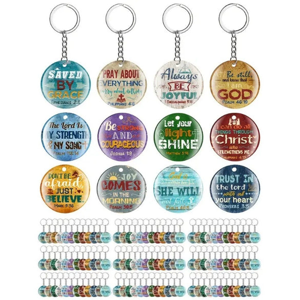 Acrylic Round Keychain Pendant With Cross Crown Roman Numerals Printing