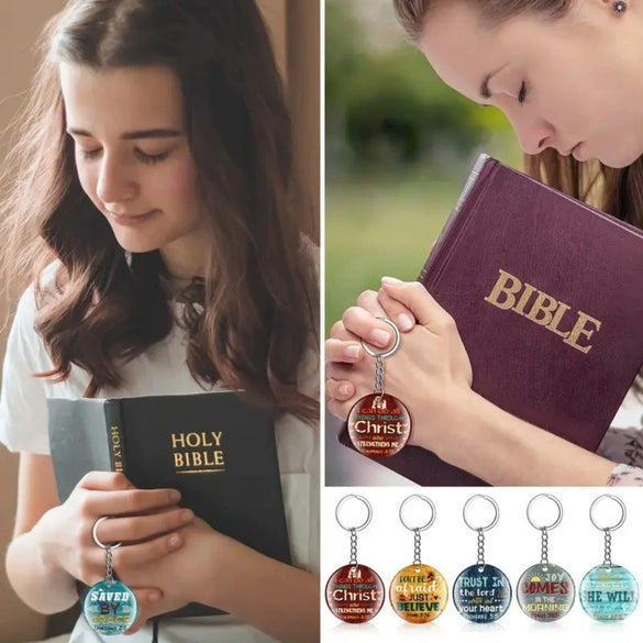Acrylic Round Keychain Pendant With Cross Crown Roman Numerals Printing