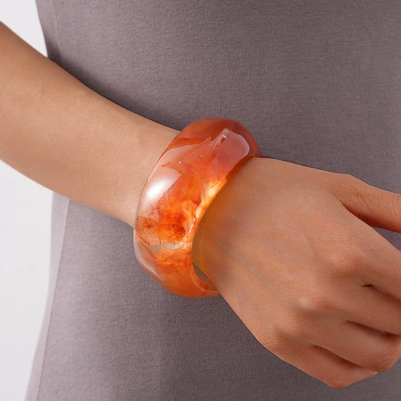 Acrylic Smudged Asymmetrical Wide Handmade Retro Bracelet For Women