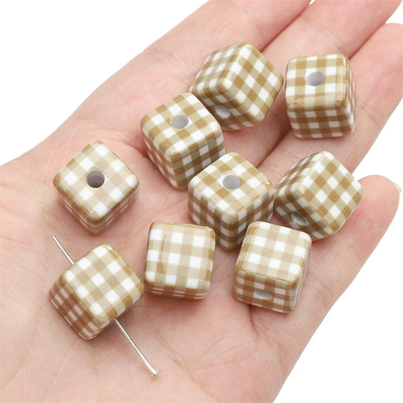 Acrylic Square Beads Plaid Handmade Floral Butterfly Bead Accessories
