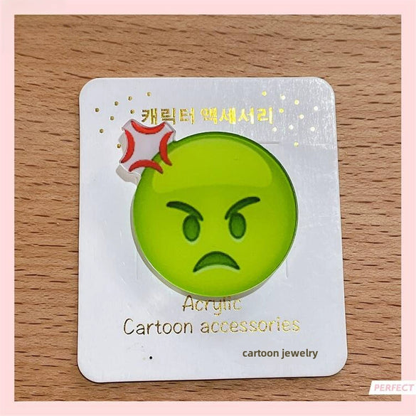 Acrylic Unisex Hair Accessories With Drop Shape And Cute Cartoon Expressions Printing