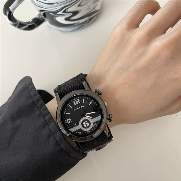 Adhesive Canvas Band Quartz Watch Alloy Case Ordinary Glass Mirror Leisure Style For Men And Middle School Students