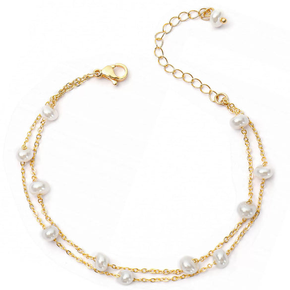 Adjustable Double Layer Imitation Pearl Bracelet For Women Fashion Retro Multi Layer Electroplated Jewelry
