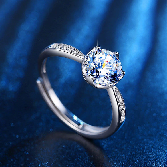 Adjustable Engagement Wedding Ring For Women Silver Plated With Geometric Design Moissanite