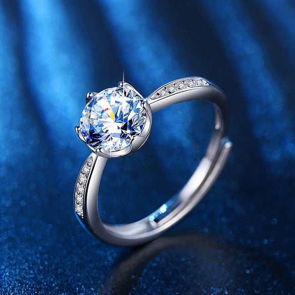 Adjustable Engagement Wedding Ring For Women Silver Plated With Geometric Design Moissanite