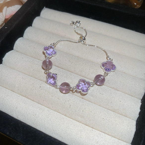 Adjustable Flower Shaped Bracelet In Mixed Materials Set With Diamonds For Women Fashion Exquisite Light Luxury High End All Match Elegant Design