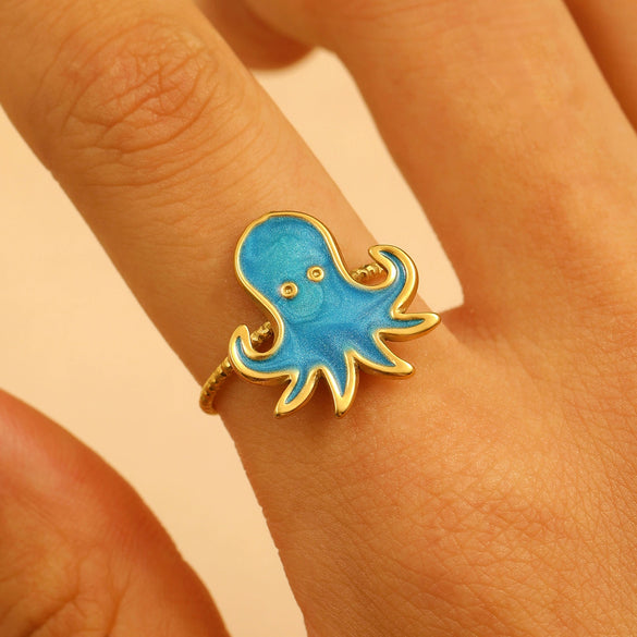 Adjustable Open Ring Stainless Steel Marine Animal Style Electroplated