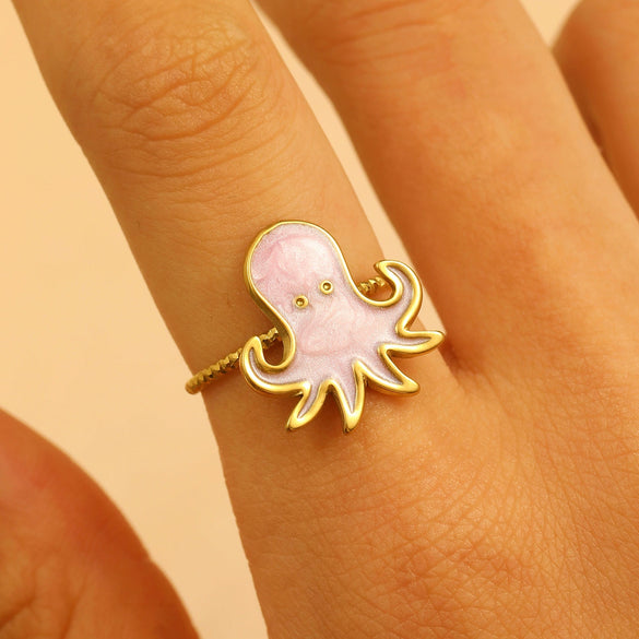 Adjustable Open Ring Stainless Steel Marine Animal Style Electroplated