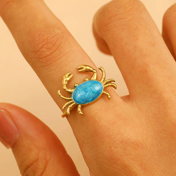 Adjustable Open Ring Stainless Steel Marine Animal Style Electroplated