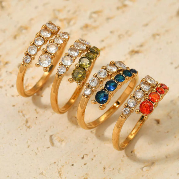Adjustable Opening Ring Stainless Steel Zircon Inlay Simple Geometric Electroplated Women's Ring