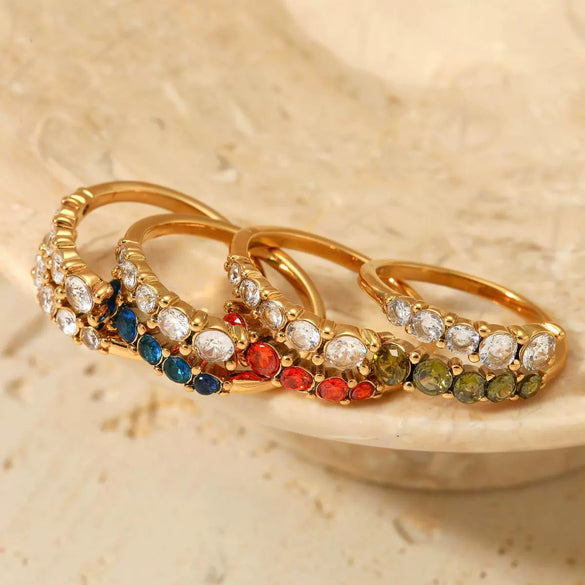 Adjustable Opening Ring Stainless Steel Zircon Inlay Simple Geometric Electroplated Women's Ring