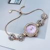 Adjustable Pullout Bracelet Quartz Watch For Women Alloy Material Flower Shape Dial Fashionable Style