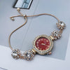 Adjustable Pullout Bracelet Quartz Watch For Women Alloy Material Flower Shape Dial Fashionable Style
