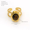 Adjustable Stainless Steel Open Ring With Natural Pearl And Tiger Eye Stone Irregular Oval Geometric Fashion Jewelry