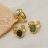 Adjustable Stainless Steel Open Ring With Natural Pearl And Tiger Eye Stone Irregular Oval Geometric Fashion Jewelry