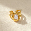 Adjustable Stainless Steel Open Ring With Natural Pearl And Tiger Eye Stone Irregular Oval Geometric Fashion Jewelry
