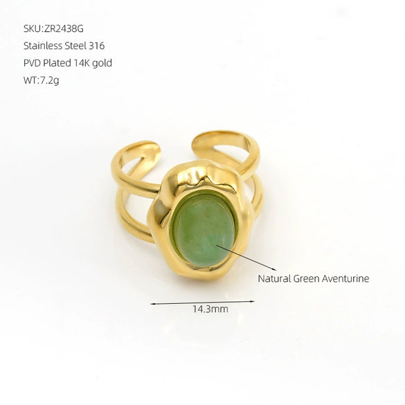 Adjustable Stainless Steel Open Ring With Natural Pearl And Tiger Eye Stone Irregular Oval Geometric Fashion Jewelry