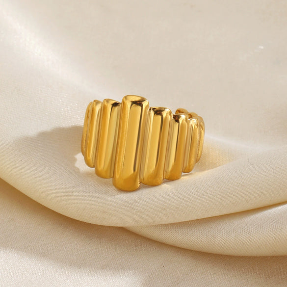 Adjustable Stainless Steel Ring For Women With Irregular Vertical Stripe Lines Geometric Minimalist Electroplated Design