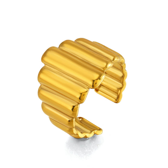 Adjustable Stainless Steel Ring For Women With Irregular Vertical Stripe Lines Geometric Minimalist Electroplated Design