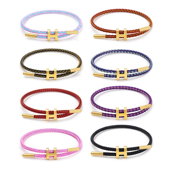 Adjustable Stainless Steel Wire Rope Bracelet With 3D Hard Gold Electroplated Letters Numbers Text Pattern Waterproof Titanium Steel