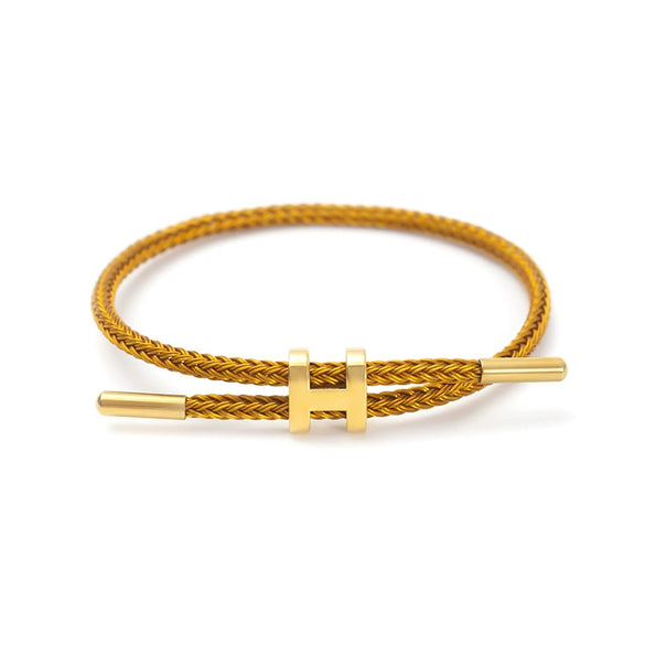 Adjustable Stainless Steel Wire Rope Bracelet With 3D Hard Gold Electroplated Letters Numbers Text Pattern Waterproof Titanium Steel
