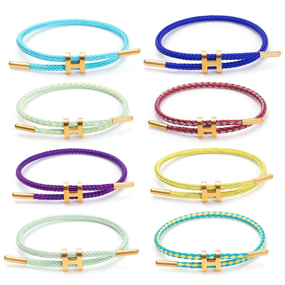 Adjustable Stainless Steel Wire Rope Bracelet With 3D Hard Gold Electroplated Letters Numbers Text Pattern Waterproof Titanium Steel
