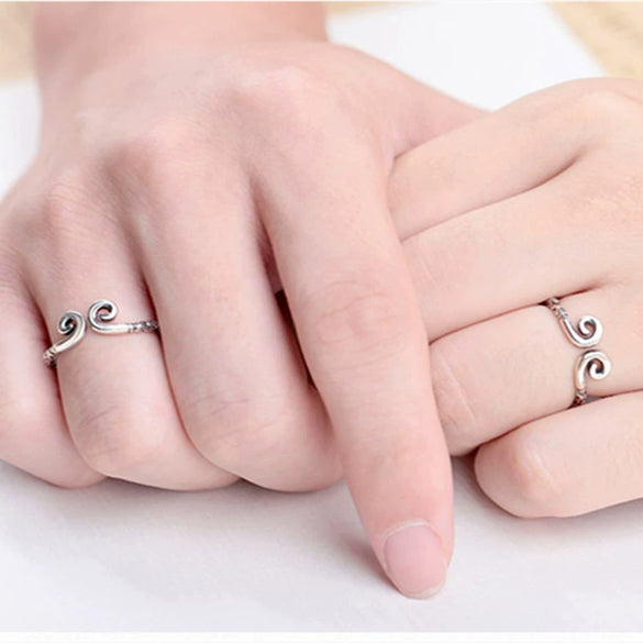 Adjustable Sterling Silver Couple Ring With Geometric Animal And Zodiac Motifs Polished Hoop Design And Retro Mantra Detail