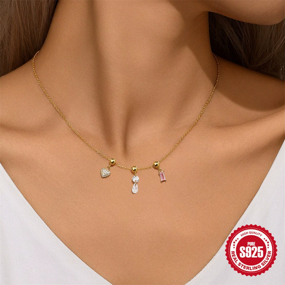 Adjustable Trendy Square Crystal Zircon Love Pendant Necklace With Removable Pendant For Women Silver 925 Silver Animal Zodiac Pattern Electroplating O Chain Jewelry