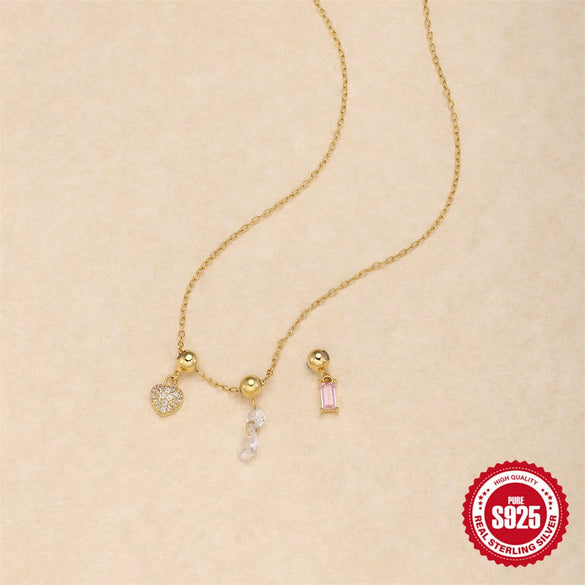 Adjustable Trendy Square Crystal Zircon Love Pendant Necklace With Removable Pendant For Women Silver 925 Silver Animal Zodiac Pattern Electroplating O Chain Jewelry