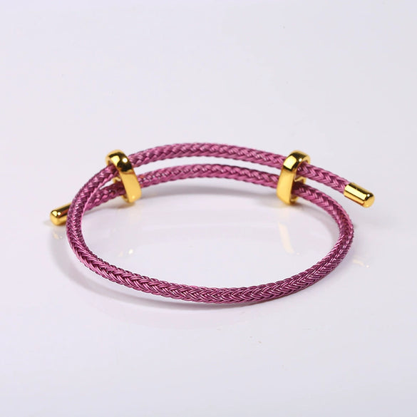 Adjustable Waterproof Bracelet With Lucky Beads Made Of Steel Wire Red Rope And Leather Rope Electroplated Sand Gold Diy Bracelet Accessories