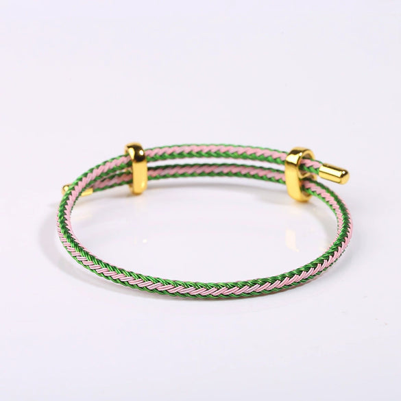 Adjustable Waterproof Bracelet With Lucky Beads Made Of Steel Wire Red Rope And Leather Rope Electroplated Sand Gold Diy Bracelet Accessories