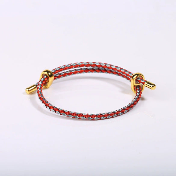 Adjustable Waterproof Bracelet With Lucky Beads Made Of Steel Wire Red Rope And Leather Rope Electroplated Sand Gold Diy Bracelet Accessories