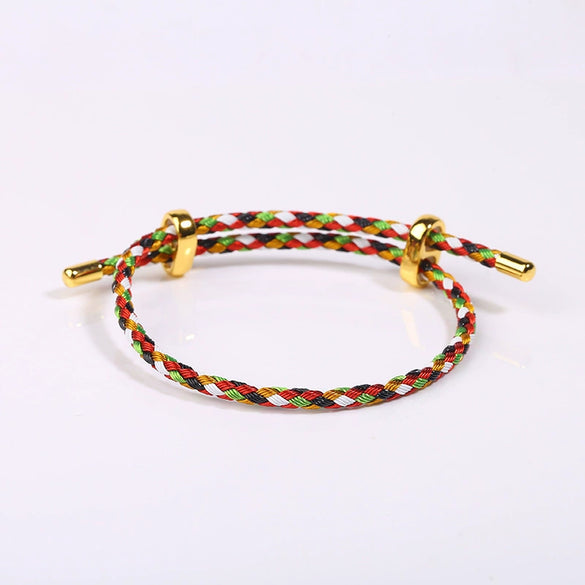 Adjustable Waterproof Bracelet With Lucky Beads Made Of Steel Wire Red Rope And Leather Rope Electroplated Sand Gold Diy Bracelet Accessories