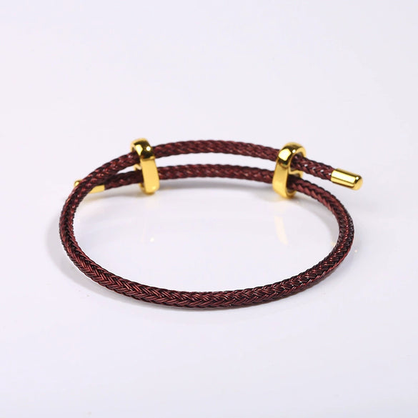 Adjustable Waterproof Bracelet With Lucky Beads Made Of Steel Wire Red Rope And Leather Rope Electroplated Sand Gold Diy Bracelet Accessories