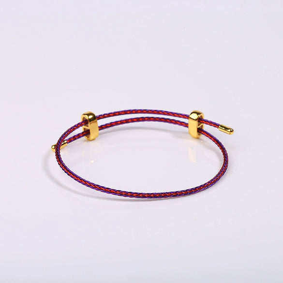Adjustable Waterproof Bracelet With Lucky Beads Made Of Steel Wire Red Rope And Leather Rope Electroplated Sand Gold Diy Bracelet Accessories