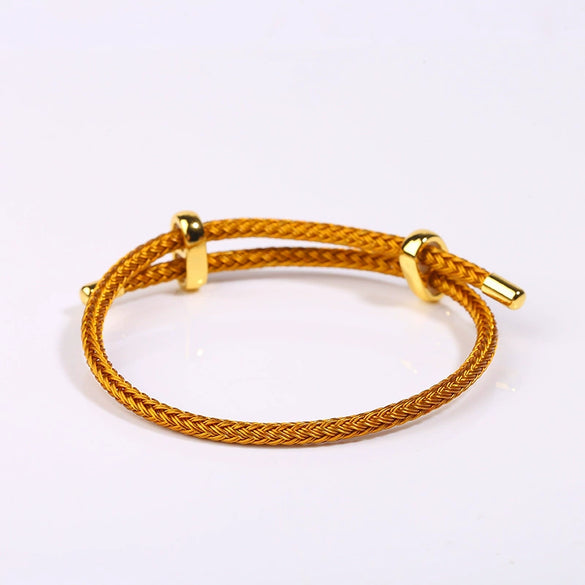 Adjustable Waterproof Bracelet With Lucky Beads Made Of Steel Wire Red Rope And Leather Rope Electroplated Sand Gold Diy Bracelet Accessories