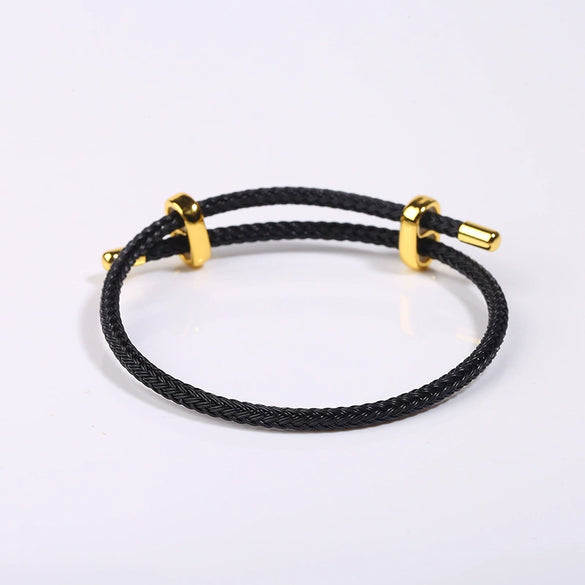 Adjustable Waterproof Bracelet With Lucky Beads Made Of Steel Wire Red Rope And Leather Rope Electroplated Sand Gold Diy Bracelet Accessories